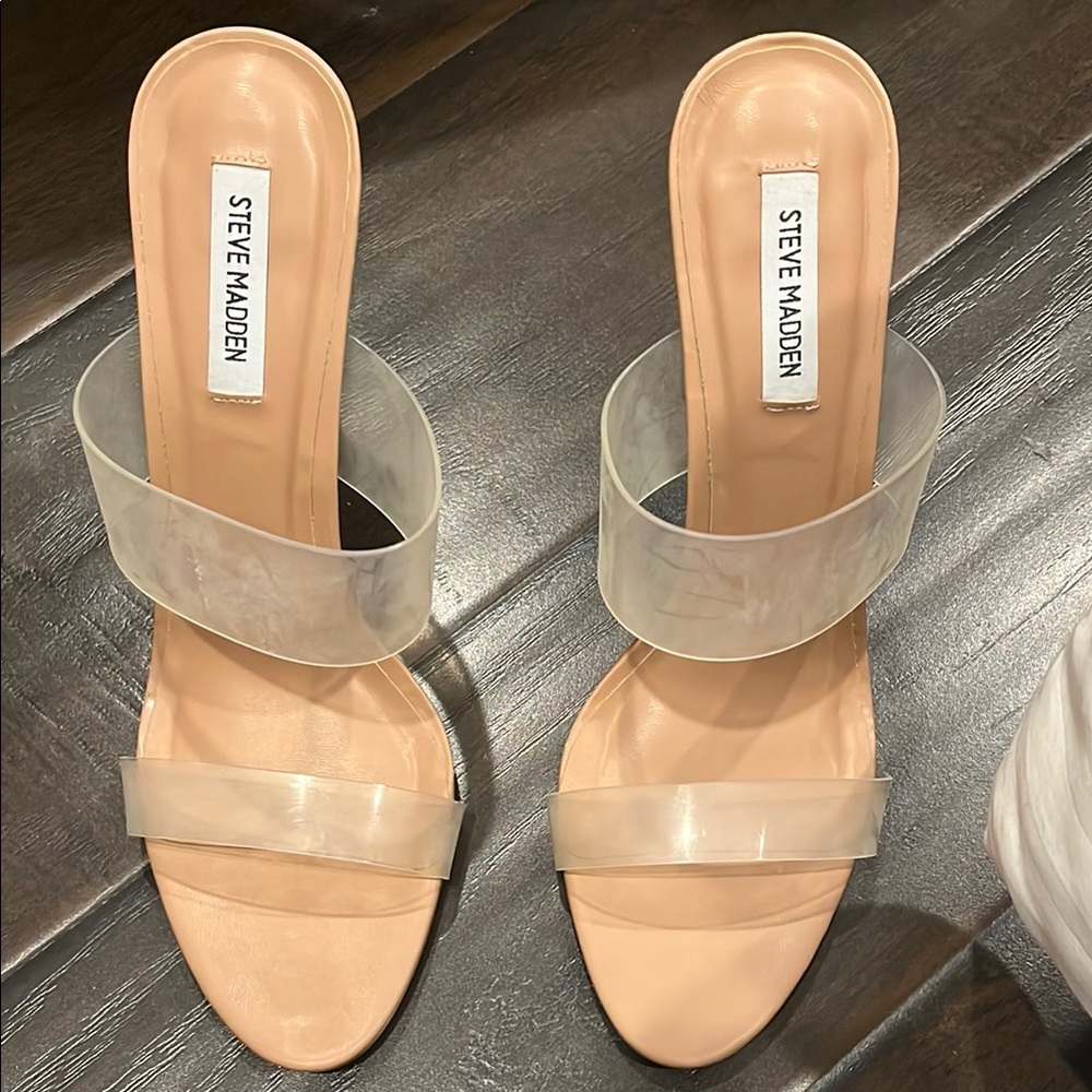 Steve Madden Cream Tan Heels with Clear Straps